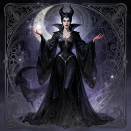 beautiful female witch, rebecca romijn as wicked witch of the west, full body character concept, evil, powerful, magic, art nouveau, super powers, fantasy, intricate, elegant, highly detailed, digital painting, artstation, concept art, shining, sharp focus, illustration, art by stanley lau