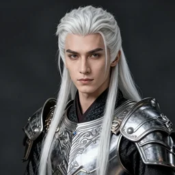 male portrait, handsome, detailed white long hair, intricate assasin armor, by ilya kuvshinov, peter mohrbacher, greg rutkowski, godessmechanic, dramatic lighting, intricate, highly detailed, deviant art, sharp focus, luminous, blender, deviant art, masterpiece, ray tracing