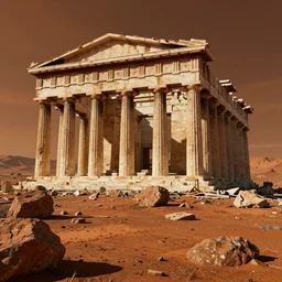 ruins of a greek temple on mars, cyberpunk, rendered in unreal engine, 4 k