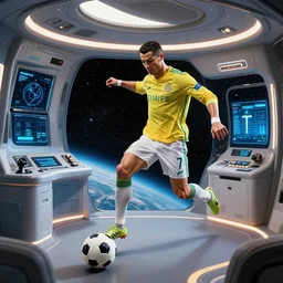 cristiano ronaldo, space suite, playing soccer in space.