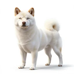 albino shiba inu, clean 3d render, full body, isolated on a pure white background, centered, entire subject in frame, sharp focus, soft studio lighting