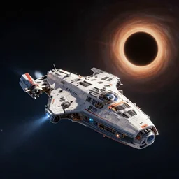 high quality octane render of spaceship flying near a black hole, trending on art station, hdr, ultra detail