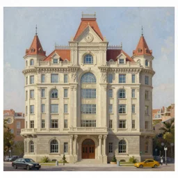 building from the year 2 7 4 3, highly detailed oil painting