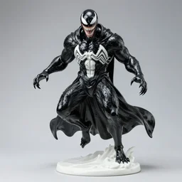 venom lord sculptor, black paint on white porcelain, leather cloak, intricate, wet plastic, levitating, style of alex stoddard, 8 k
