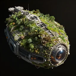 a vegetation - covered spaceship in deep space, close up peter mohrbacher, featured on artstation, octane render, cinematic, rugged, intricate, 8 k