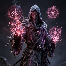 a necromancer pulsing with necrotic energy, art by aaron miller, power auras, sigils, tattered cloth robes, substance 3 d painter, pbr textures, physical based rendering, cinematic, hyper realism, high detail, octane render, unreal engine, 8 k, smooth gradients, high contrast, depth of field, aperture f 2. 8