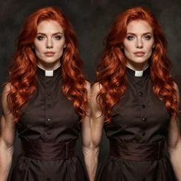 symmetrical portrait of a muscular redheaded woman in clerical vestments, iconic character art by Wayne Reynolds for Paizo Pathfinder RPG