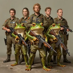 frog soldiers with guns | | realistic shaded, fine details, realistic shaded lighting painting by greg rutkowski, diego gisbert llorens, magali villeneuve, artgerm, jeremy lipkin, michael garmash, rob rey