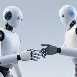 two androids reaching out to touch one another's hands, beautiful digital artwork, artstation, trending on behance, octane, hi-resolution render