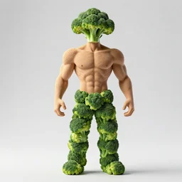 portrait of a lean muscular human male made of broccoli florets