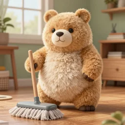 a fat stuffed animal that mops the floor. Detailed digital art by greg rutkowski, Thomas kinkade, Keith Parkinson, artstation, cgsociety, deviantart, 8k, HD