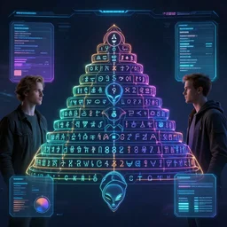 alien glyphs hierarchical outline diagram by jayden hansen and tyler edlin, holograms, well designed futuristic software user interface for movie, colorful, great composition and information design, concept art, cinematic, trending on artstation, 4 k