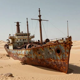 the rusted carcass of an ancient cargo ship in a desert, futuristic, intricate, octane render, detailed futuristic matte painting by Simon Stalenhag and by Greg Rutkowski