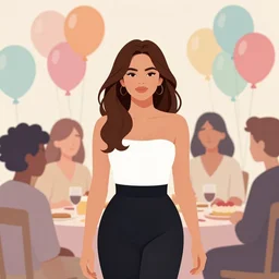 beautiful woman resembling selena gomez at a birthday party. balloons. clean cel shaded vector art. shutterstock. behance hd by lois van baarle, artgerm, helen huang, by makoto shinkai and ilya kuvshinov, rossdraws, illustration,