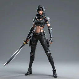 a full body character portrait of female cyberpunk ninja android wielding with a oversized katana in the style of syd mead in the style of jean giraud trending on artstation deviantart pinterest detailed realistic hd 8 k high resolution