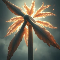 a wind turbine with feathers on the blades, futuristic, high detail, dramatic lighting, concept art by greg rutkowski and syd mead