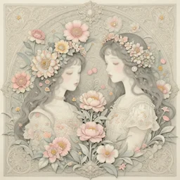 breathtaking delicate detailed concept art illustration with flowers and girls, by hsiao - ron cheng, bizarre compositions, exquisite detail, pastel colors, ornate background, 8 k