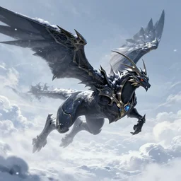 rayquaza flying in the sky, regal, imposing, dark, winter, snow, beautiful, stunning, hd, illustration, epic, d & d, fantasy, intricate, elegant, highly detailed, wide angle, digital painting, artstation, concept art, smooth, sharp focus, illustration, wallpaper, art by artgerm and greg rutkowski and alphonse mucha and jin xiaodi