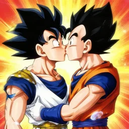 vegeta and goku kiss each other