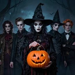 portrait of a ghoulish victorian witch holding a jack - o - lantern, halloween night, charlie bowater, artgerm, ilya kuvshinov, krenz cushart, ruan jia, realism, ultra detailed, 8 k resolution