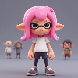 a beautiful portrait of a cute splatoon male inkling with pink hair wearing tshirt leggings under sport shorts. no - glasses. character design by cory loftis, fenghua zhong, ryohei hase, ismail inceoglu and ruan jia. artstation, volumetric light, detailed, photorealistic, fantasy, rendered in octane