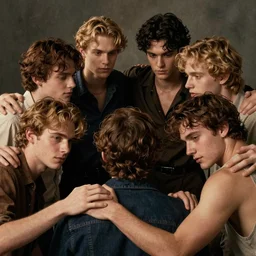 beautiful boys, human chain join from the back and front