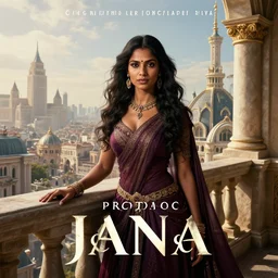 jaina proudmoore on the palace balcony overlooking a city, portrait shot, epic cinematic hyperrealism masterpiece. realistic poster with shaded lighting by craig mallismo, artgerm, jeremy lipkin and michael garmash, unreal engine, radiant light, detailed and complex environment, digital art, art station trends