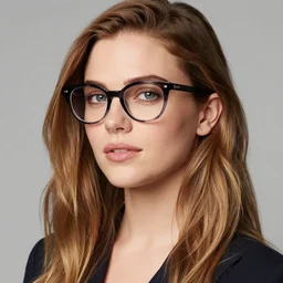 Photo of Chloe Fineman wearing Warby Parker glasses, soft studio lighting, photo taken by Martin Schoeller for Abercrombie and Fitch, award-winning photo, 24mm f/1.4