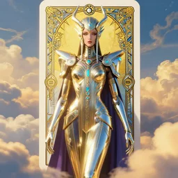 elden ring empress ethereal cyberpunk demon queen, innovative avant - garde art, deco fashion, photorealistic portrait, vaporwave, crisp quality and light reflections, glorious clouds, golden hour, transcendent, vibrant color, clean linework, finely detailed, tarot card with ornate border frame, by yoshitaka amano, hiroshi yoshida 4 k, trending on artstation, volumetric lighting, octane render