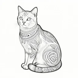 tattoo sketch, cat, { { without eye } }, draft, polinesian ornament, line art, vector