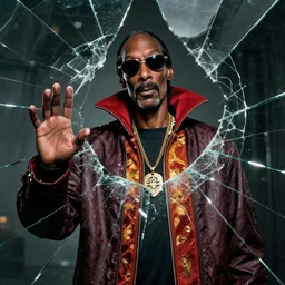 snoop dogg doctor strange, multiple dimensions, shattered glass, refractions, highly detailed, environmental light, cinematic by francis tneh