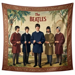 the beatles as Christian missionaries in Ancient China, tapesty, digital art,well preserved