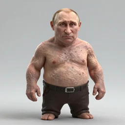 Detailed image of Vladimir Putin looking like a slug with detailed face, in game style 8k, wearing only pants, bare torso, his body is old and ugly with sagging old skin,