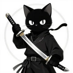 🐈 black ninja cat holding katana sword, neo baroque, gigachad black white, trending on artstation