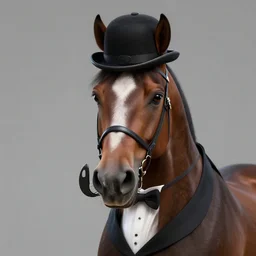a horse wearing a tuxedo and bowler hat. trending on artstation, highly detailed award - winning digital art