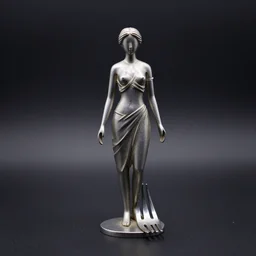 female statue made of forks, studio light, dark background, 3 5 mm photography