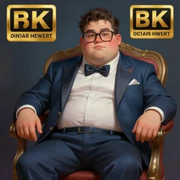 an anthropomorphic beautiful rich fat male portrait sitting on a chair, square glasses, fine art, award winning, intricate, elegant, sharp focus, octane render, hyperrealistic, colourful theme, cinematic lighting, highly detailed, digital painting, 8 k concept art, art by jamie hewlett and z. w. gu, masterpiece, trending on artstation, 8 k