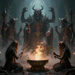 eldritch church of soups soup ceremony to summon the great soup man, 6 billion demons style, 8 k, dramatic, hyper detail, octane render, artstation trending, soft light, fog