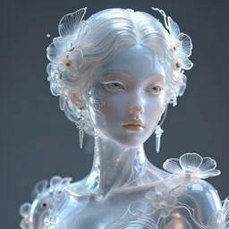 pfp portrait of a classy elegant sophisticated of a goddess translucent plastic cyborg, ultra detailed wire and flower decoration, big eye, cinematic volumetric lighting fantasy art by nixeu and guweiz and ilya kuvshinov, sleek curves, intricate sharp focus, trending on artstation hq, deviantart, pinterest, unreal engine 5, 4 k uhd image