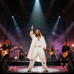 Jesus on stage with all stars, band, concert photography