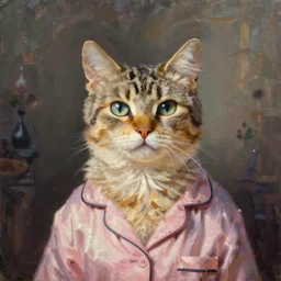 cat in pajamas, oil painting