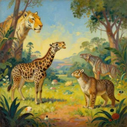 retro futurist painting of a zoo