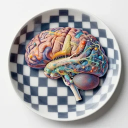 abstract brain connectome checkered plate im technicolor, anatomically accurate,