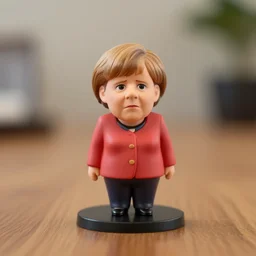 angela merkel figurine by pixar sad bokeh on wooden table.