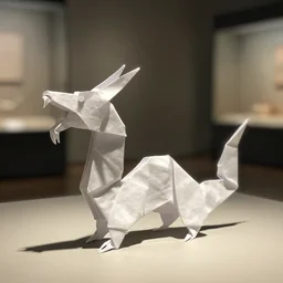 dragon origami in a museum, photorealistic, accurate