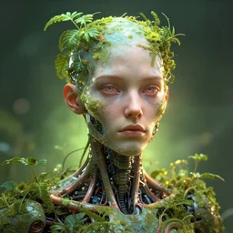 organic cyborg portrait, overgrowth, radiant lighting, daniel merriam, peter mohrbacher, artstation
