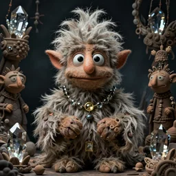 hyper realistic portrait of postapocalyptic hairy fluffy muppet show elf goblin wizard glass beads clay amulets cinematic symmetric dark _ crystal, brian froud, alan lee, jean baptiste monge, scott radke