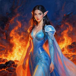 portrait painting of fire and ice elf, adriana chechik, muticolores robes, dichotomy, beautiful, in the lava, illustration, by rossdraws, genzoman, artgerm