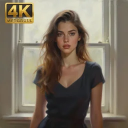 perfectly centered portrait of a beautiful woman by the window, complex, highly detailed digital painting, artstation, concept art, smooth, clear focus, illustration, realism, oil painting, unreal engine 5, 8 k, works by artgerm, dave raposa and sam spratt