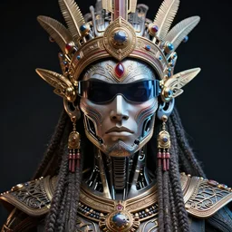 highly lifelike portrait beautiful divine tribal king with regalia adornments rayshade hdr into infinity, face axonometricy mechanical fantasy intricate elegant, in void of latent space, volumetric lighting 3 d modelling